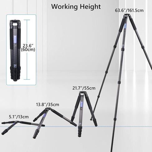 Compact Carbon Fiber Tripod with Stone Bag ARTCISE CT90C Heavy Duty Travel Camera Stand for Canon Sony Nikon DSLR Camcorder,Max Load 88lbs(Extra Gift:Stone Bag,CNC Magic arm, CNC Phone Clip) in Saudi Arabia
