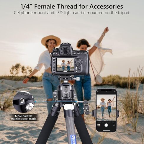 Compact Carbon Fiber Tripod with Stone Bag ARTCISE CT90C Heavy Duty Travel Camera Stand for Canon Sony Nikon DSLR Camcorder,Max Load 88lbs(Extra Gift:Stone Bag,CNC Magic arm, CNC Phone Clip) in Saudi Arabia