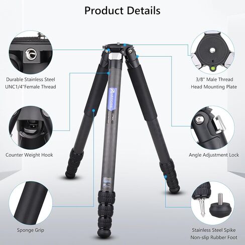 Compact Carbon Fiber Tripod with Stone Bag ARTCISE CT90C Heavy Duty Travel Camera Stand for Canon Sony Nikon DSLR Camcorder,Max Load 88lbs(Extra Gift:Stone Bag,CNC Magic arm, CNC Phone Clip) in Saudi Arabia