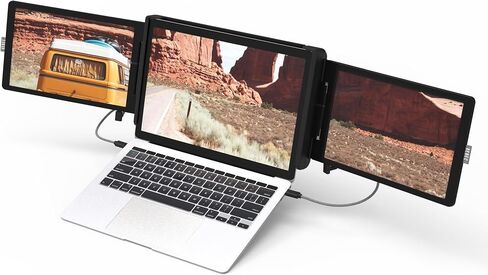 Xebec Tri-Screen 2 + AirStand Bundle: موسع شاشة الكمبيوتر المحمول الثلاثي الشاشات الأصلي | شاشة سفر 10.1 بوصة للكمبيوتر المحمول | موسع شاشة محمول بدقة FullHD، متوافق مع أجهزة Mac PC Chrome in Kuwait