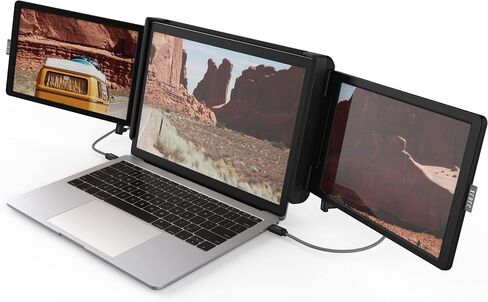 Xebec Tri-Screen 2 + AirStand Bundle: موسع شاشة الكمبيوتر المحمول الثلاثي الشاشات الأصلي | شاشة سفر 10.1 بوصة للكمبيوتر المحمول | موسع شاشة محمول بدقة FullHD، متوافق مع أجهزة Mac PC Chrome in Kuwait