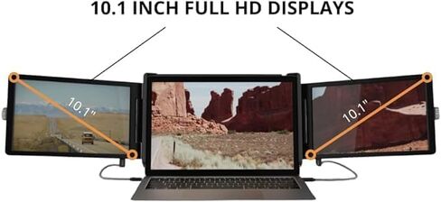 Xebec Tri-Screen 2 + AirStand Bundle: موسع شاشة الكمبيوتر المحمول الثلاثي الشاشات الأصلي | شاشة سفر 10.1 بوصة للكمبيوتر المحمول | موسع شاشة محمول بدقة FullHD، متوافق مع أجهزة Mac PC Chrome in Kuwait