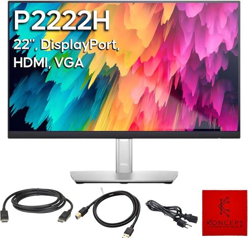 حزمة شاشة P2222H Dell مقاس 22 بوصة مع حامل - دقة 1080 بكسل عالية الدقة بالكامل، وتقنية IPS 16:9 - تحتوي على طاقة عالمية، ومنفذ DisplayPort، وكابلات USB 3.0، وقطعة قماش للتنظيف من الألياف الدقيقة - (طراز جديد) in Saudi Arabia