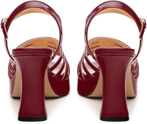 Women's Platform Sandals, Ankle Strap Square Open Toe Buckle Heels for Women, Fashion Solid Patent High Heel Sandals Shoes 3.35 inch in Saudi Arabia