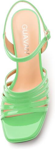 Women's Platform Sandals, Ankle Strap Square Open Toe Buckle Heels for Women, Fashion Solid Patent High Heel Sandals Shoes 3.35 inch in Saudi Arabia