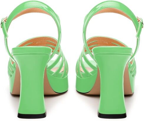 Women's Platform Sandals, Ankle Strap Square Open Toe Buckle Heels for Women, Fashion Solid Patent High Heel Sandals Shoes 3.35 inch in Saudi Arabia