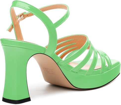 Women's Platform Sandals, Ankle Strap Square Open Toe Buckle Heels for Women, Fashion Solid Patent High Heel Sandals Shoes 3.35 inch in Saudi Arabia