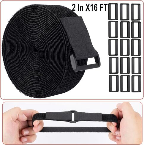 2" x 16 ft self-Adhesive Hook and Loop Tape, Reusable Fasteners Tape ，15 Plastic Buckles, Adjustable Tightening Cable Straps, Nylon Cinch Straps for Storage, Sewing (2 in X16 ft) in Saudi Arabia