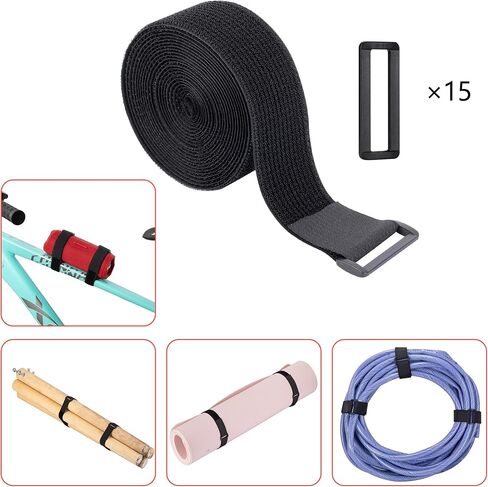 2" x 16 ft self-Adhesive Hook and Loop Tape, Reusable Fasteners Tape ，15 Plastic Buckles, Adjustable Tightening Cable Straps, Nylon Cinch Straps for Storage, Sewing (2 in X16 ft) in Saudi Arabia