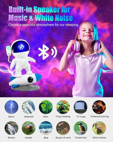 Astronaut Galaxy Projector, Star Projector with 9 Color Night Light Rocket, Bluetooth Speaker&15 White Noise&Timer Starry Nebula Light Projector for Bedroom, Kids Gift, Room Decor in Saudi Arabia
