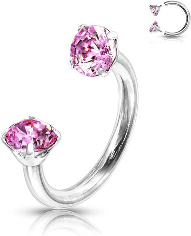 Amelia Fashion 16 Gauge Prong Set Round CZ Internally Threaded Circular Barbell/Horseshoe 316L Surgical Stainelss Steel (Choose Color) (Black/Clear) in Saudi Arabia