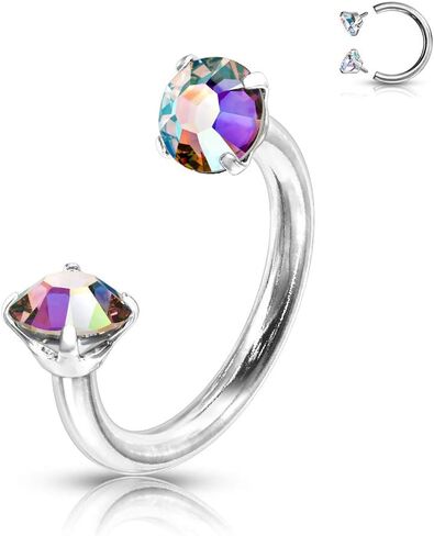 Amelia Fashion 16 Gauge Prong Set Round CZ Internally Threaded Circular Barbell/Horseshoe 316L Surgical Stainelss Steel (Choose Color) (Black/Clear) in Saudi Arabia