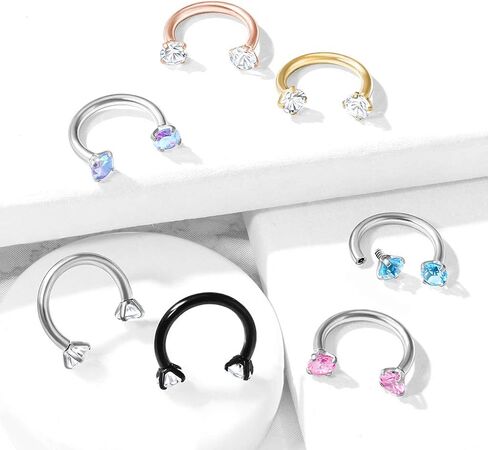 Amelia Fashion 16 Gauge Prong Set Round CZ Internally Threaded Circular Barbell/Horseshoe 316L Surgical Stainelss Steel (Choose Color) (Black/Clear) in Saudi Arabia