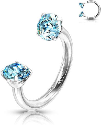 Amelia Fashion 16 Gauge Prong Set Round CZ Internally Threaded Circular Barbell/Horseshoe 316L Surgical Stainelss Steel (Choose Color) (Black/Clear) in Saudi Arabia