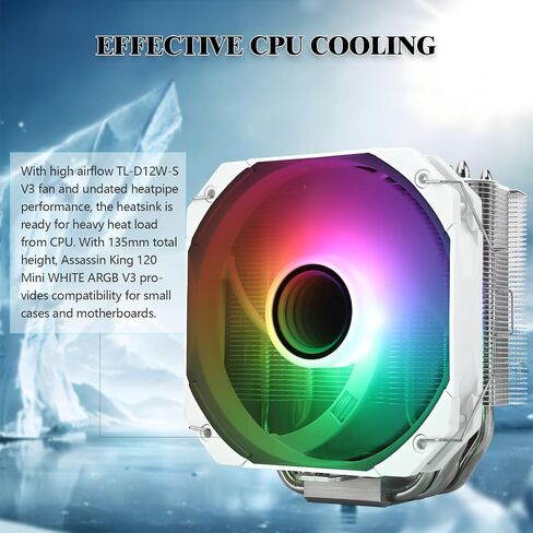 مبرد وحدة المعالجة المركزية Thermalright Assassin King 120 Mini White ARGB V3 CPU، مبرد هواء وحدة المعالجة المركزية بمروحة هادئة 120 مم PWM، يدعم Intel lga1700/1150/1151/1200، AMD AM4 AM5، مرآة إنفينيتي ARGB Light Effect، مبرد الكمبيوتر in Saudi Arabia