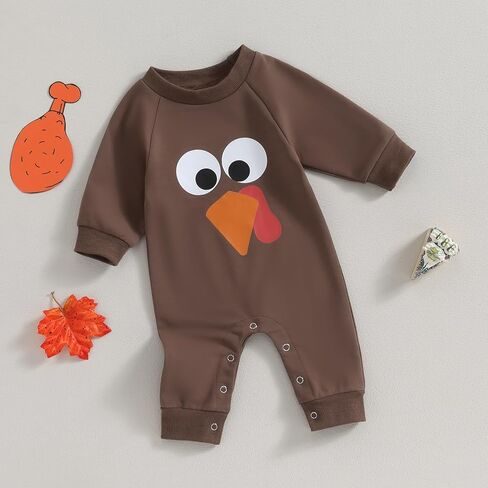 Baby Thanksgiving Clothes Infant Boy Girl Turkey Romper Jumpsuit Newborn First Thanksgiving Outfit in Saudi Arabia