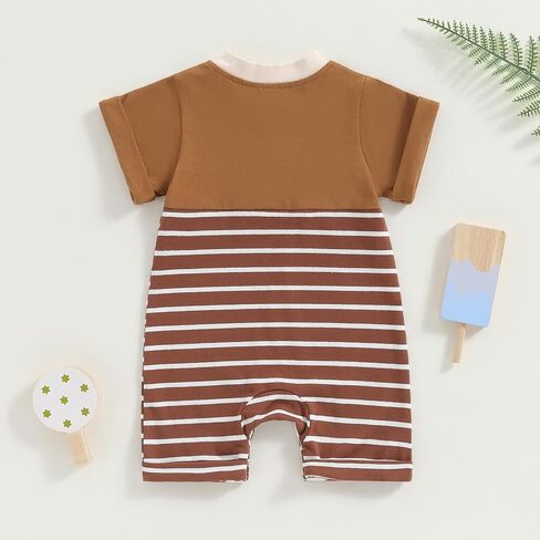 Newborn Baby Boy Romper Short Sleeve Crew Neck Stripe Button Jumpsuit with Pockets One Piece Summer Clothes Outfit in Saudi Arabia