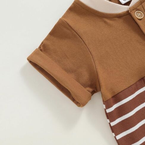 Newborn Baby Boy Romper Short Sleeve Crew Neck Stripe Button Jumpsuit with Pockets One Piece Summer Clothes Outfit in Saudi Arabia