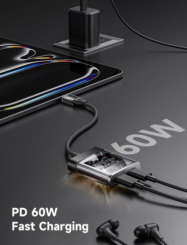 JSAUX USB C Splitter, 2 in 1 USB C Headphone and Charger Adapter, Type C to USB C Hi-Res 32bit/384kHz Audio and USB C PD 60W Fast Charging Dongle for iPhone 16 Pro Max, Galaxy S24 Ultra, iPad, Pixel in Saudi Arabia