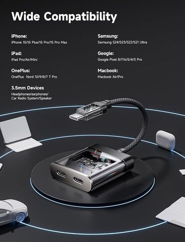 JSAUX USB C Splitter, 2 in 1 USB C Headphone and Charger Adapter, Type C to USB C Hi-Res 32bit/384kHz Audio and USB C PD 60W Fast Charging Dongle for iPhone 16 Pro Max, Galaxy S24 Ultra, iPad, Pixel in Saudi Arabia