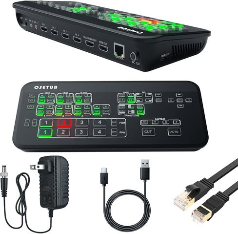 HDMI Live Stream Switcher, Multi-Cam Video Mixer Switcher, 4 x HDMI Inputs Real Time Multi-Format Live Streaming Production with Cat.6 Ethernet Cable for eSport, Church, Wedding, Live Streaming in Kuwait