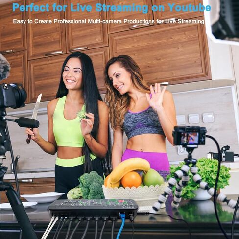 HDMI Live Stream Switcher, Multi-Cam Video Mixer Switcher, 4 x HDMI Inputs Real Time Multi-Format Live Streaming Production with Cat.6 Ethernet Cable for eSport, Church, Wedding, Live Streaming in Kuwait