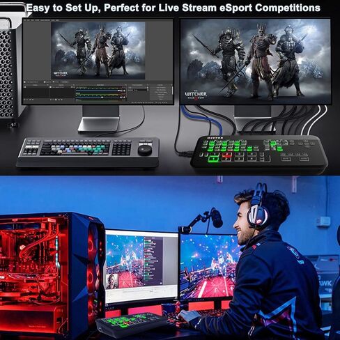 HDMI Live Stream Switcher, Multi-Cam Video Mixer Switcher, 4 x HDMI Inputs Real Time Multi-Format Live Streaming Production with Cat.6 Ethernet Cable for eSport, Church, Wedding, Live Streaming in Kuwait