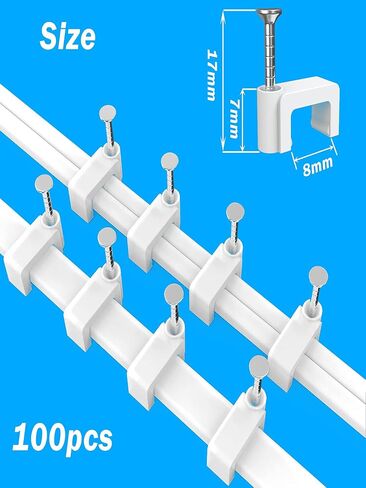 100Pcs 8mm Cable Clips with Nails, Flat Ethernet Cable Wall Clips, LAN Network Cable Tacks, Coax & Speaker Wire Clips, Internet Computer Patch Cord Clips for Cat5/Cat5e/Cat6/Cat6a/Cat7/Cat8 RJ45 Cable in Kuwait