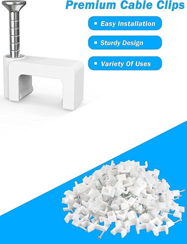 100Pcs 8mm Cable Clips with Nails, Flat Ethernet Cable Wall Clips, LAN Network Cable Tacks, Coax & Speaker Wire Clips, Internet Computer Patch Cord Clips for Cat5/Cat5e/Cat6/Cat6a/Cat7/Cat8 RJ45 Cable in Kuwait