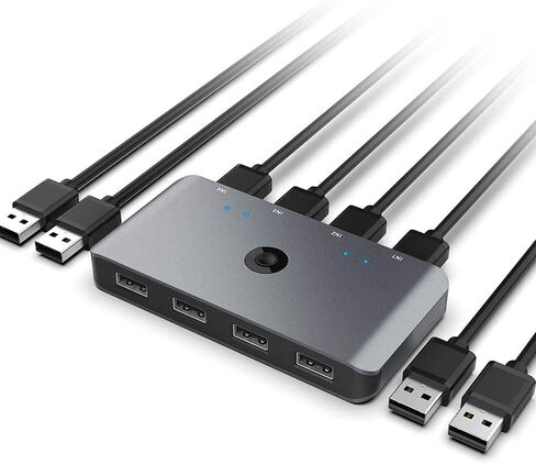 محدد مفاتيح KVM 4 أجهزة كمبيوتر مشاركة 4 منافذ USB 2.0 محول USB للوحة المفاتيح والماوس والطابعة والماسح الضوئي والكمبيوتر المحمول ومحول مفتاح بزر واحد مع 4 حزم USB A إلى كابل in Saudi Arabia