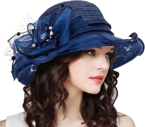 Vintage Organza Derby Hat Kentucky Hats Fascinator for Women Summer Solid Color Sun Hat Cloche Bowler Hat in Kuwait