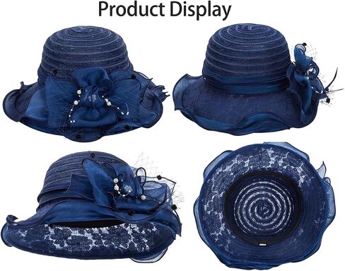 Vintage Organza Derby Hat Kentucky Hats Fascinator for Women Summer Solid Color Sun Hat Cloche Bowler Hat in Kuwait