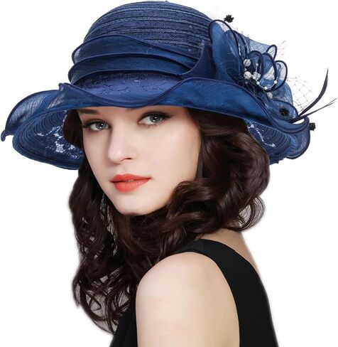 Vintage Organza Derby Hat Kentucky Hats Fascinator for Women Summer Solid Color Sun Hat Cloche Bowler Hat in Kuwait