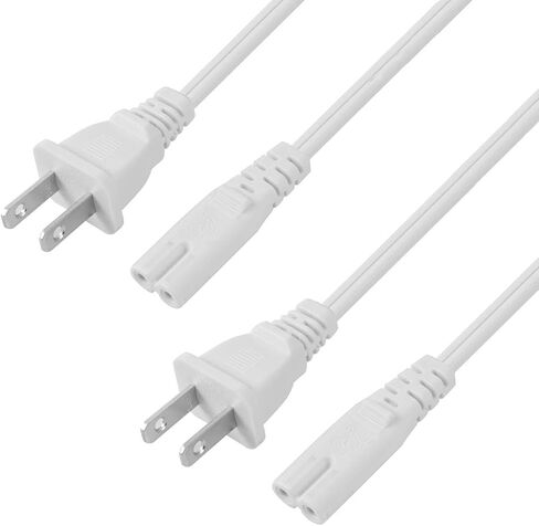 VSEER 2-Pack 2-Slot Non-Polarized UL Listed SPT2 18AWG Universal Replacement Power Cord (NEMA 1-15P to IEC C7),White (3FT) in Kuwait