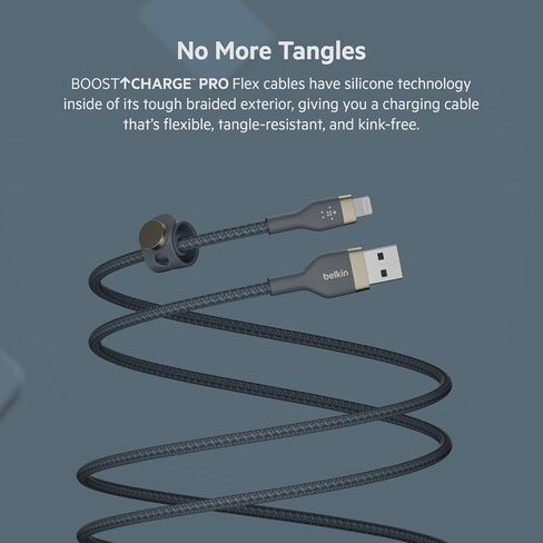 Belkin BoostCharge Pro Flex Braided USB Type A to Lightning Cable (1M/3.3FT), MFi Certified Charging Cable for iPhone 14, 13, 12, 11, Pro, Max, Mini, SE, iPad - White in Saudi Arabia
