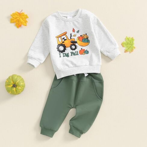 Baby Boy Halloween Outfits Pumpkin Letter Print Long Sleeve Sweatshirt Pants Boys Sweatsuit Fall Clothes 3M-3T in Kuwait