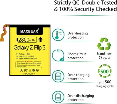 بطارية MAXBEAR Galaxy Z Flip 3، أحدث بطارية بديلة بقدرة 2800 مللي أمبير في الساعة 3.85 فولت EB-BF711ABY لهاتف Samsung Galaxy Z Flip 3 5G (2021)، SM-F711B مع مجموعة أدوات الإصلاح in Kuwait