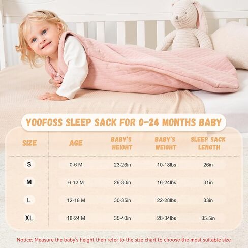 كيس نوم للأطفال من Yoofoss من عمر 6 إلى 12 شهرًا TOG 2.5 بطانية شتوية يمكن ارتداؤها للأطفال، كيس نوم للرضع مصنوع من القطن بنسبة 100% بسحاب ثنائي الاتجاه، كيس نوم للأطفال in Kuwait