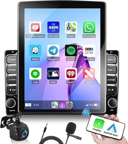 1+32G Android 13 Double Din Car Stereo 9.7 بوصة شاشة لمس عمودية مع Carplay Android Auto Mirror Link مشغل الوسائط المتعددة وحدة رئيسية FM RDS HiFi Bluetooth WiFi GPS + AHD كاميرا احتياطية وميكروفون in Kuwait