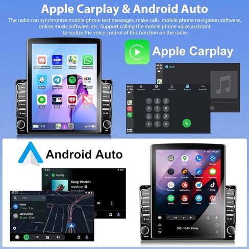 1+32G Android 13 Double Din Car Stereo 9.7 بوصة شاشة لمس عمودية مع Carplay Android Auto Mirror Link مشغل الوسائط المتعددة وحدة رئيسية FM RDS HiFi Bluetooth WiFi GPS + AHD كاميرا احتياطية وميكروفون in Kuwait