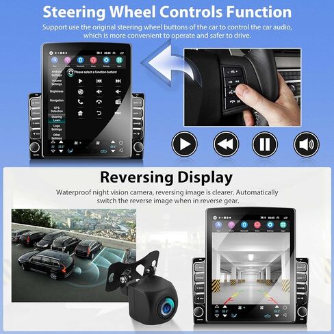 1+32G Android 13 Double Din Car Stereo 9.7 بوصة شاشة لمس عمودية مع Carplay Android Auto Mirror Link مشغل الوسائط المتعددة وحدة رئيسية FM RDS HiFi Bluetooth WiFi GPS + AHD كاميرا احتياطية وميكروفون in Kuwait