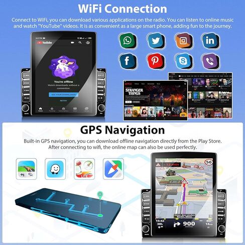 1+32G Android 13 Double Din Car Stereo 9.7 بوصة شاشة لمس عمودية مع Carplay Android Auto Mirror Link مشغل الوسائط المتعددة وحدة رئيسية FM RDS HiFi Bluetooth WiFi GPS + AHD كاميرا احتياطية وميكروفون in Kuwait
