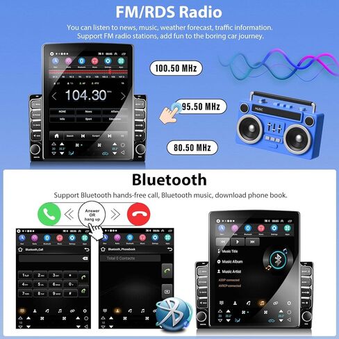 1+32G Android 13 Double Din Car Stereo 9.7 بوصة شاشة لمس عمودية مع Carplay Android Auto Mirror Link مشغل الوسائط المتعددة وحدة رئيسية FM RDS HiFi Bluetooth WiFi GPS + AHD كاميرا احتياطية وميكروفون in Kuwait