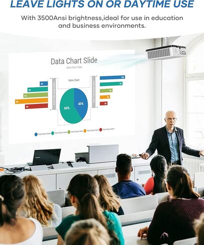 جهاز عرض مكتب BIGASUO 3LCD مدمج بمكبر صوت، جهاز عرض للأعمال الصغيرة بقوة 3500 Ansi-Brightness، نسبة تباين 15000:1، دعم 300 بوصة، متوافق مع عصا التلفزيون، PS5، الكمبيوتر المحمول، جهاز عرض الأفلام المنزلي الخارجي in Kuwait