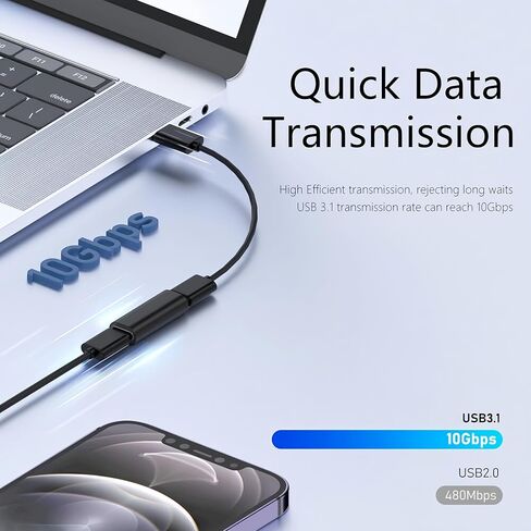 وصلة USB C مكونة من قطعتين، وصلة توصيل من النوع C أنثى إلى أنثى بسرعة 10 جيجابت في الثانية، موصل تمديد USB C موسع USB C يدعم الشحن ونقل البيانات لأجهزة MacBook الجديدة وiPad Pro وSamsung in Kuwait