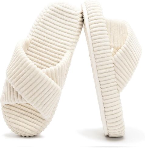Women's Memory Foam Arch Support House Slippers Indoor Bedroom Open Toe Corduroy Cross Bands Slide Slipper Shoes Comfy Slipper in Saudi Arabia