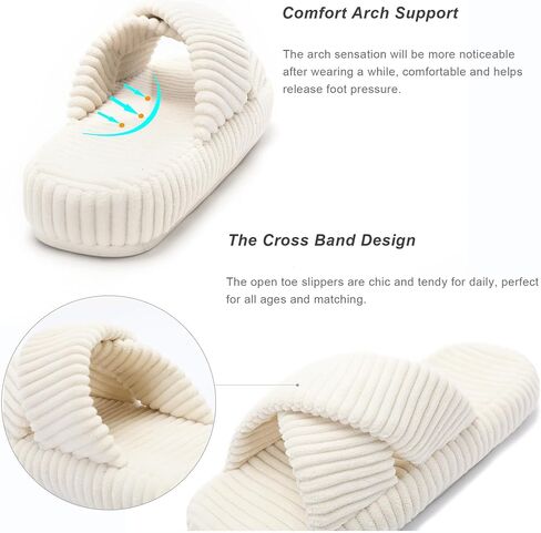 Women's Memory Foam Arch Support House Slippers Indoor Bedroom Open Toe Corduroy Cross Bands Slide Slipper Shoes Comfy Slipper in Saudi Arabia