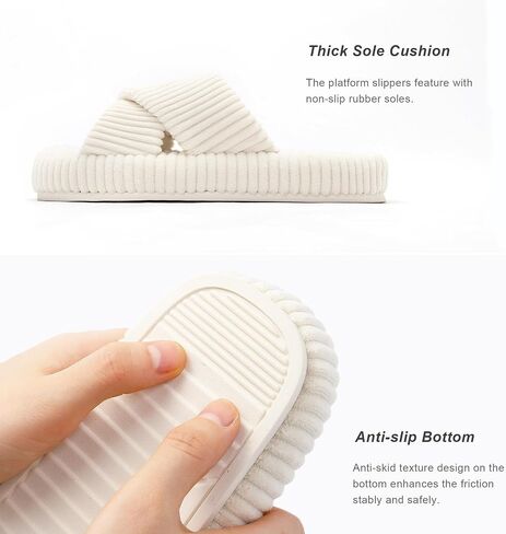 Women's Memory Foam Arch Support House Slippers Indoor Bedroom Open Toe Corduroy Cross Bands Slide Slipper Shoes Comfy Slipper in Saudi Arabia