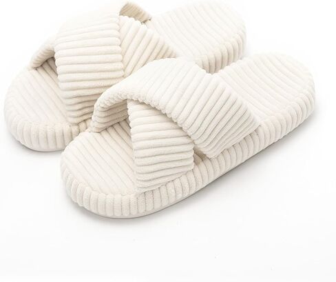 Women's Memory Foam Arch Support House Slippers Indoor Bedroom Open Toe Corduroy Cross Bands Slide Slipper Shoes Comfy Slipper in Saudi Arabia