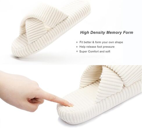 Women's Memory Foam Arch Support House Slippers Indoor Bedroom Open Toe Corduroy Cross Bands Slide Slipper Shoes Comfy Slipper in Saudi Arabia